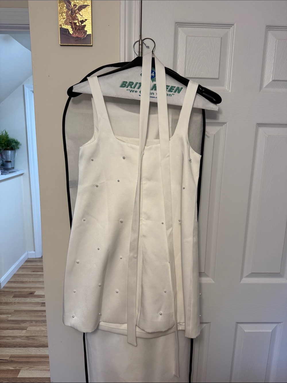 Six Stories White Sleeveless Pearl Embellished Shift Dress - Size UK 10 - Picture 5 of 9
